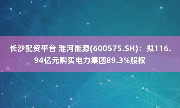 长沙配资平台 淮河能源(600575.SH)：拟116.94亿元购买电力集团89.3%股权